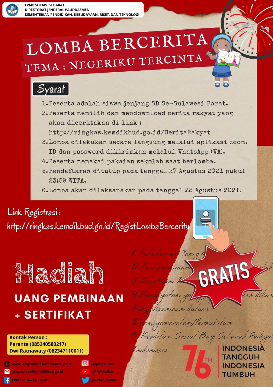 Lomba Video Dokumenter dan Lomba Bercerita, Semarak HUT Ke-76 Republik Indonesia LPMP Provinsi Sulawesi Barat